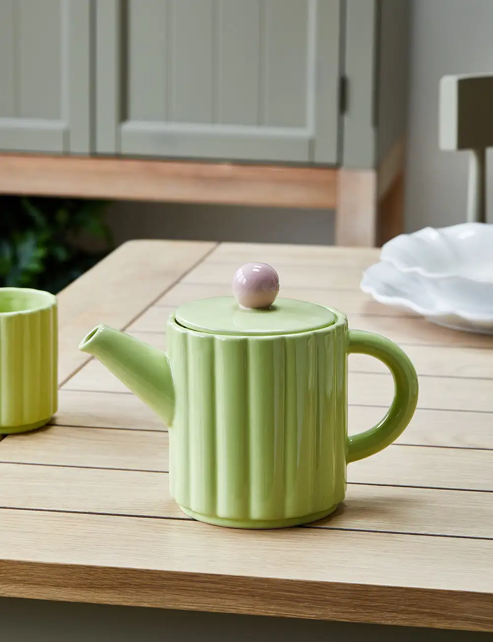 Gifts macaron color stripe embossed coffee and tea sets unique porcelain tea pot and cup set