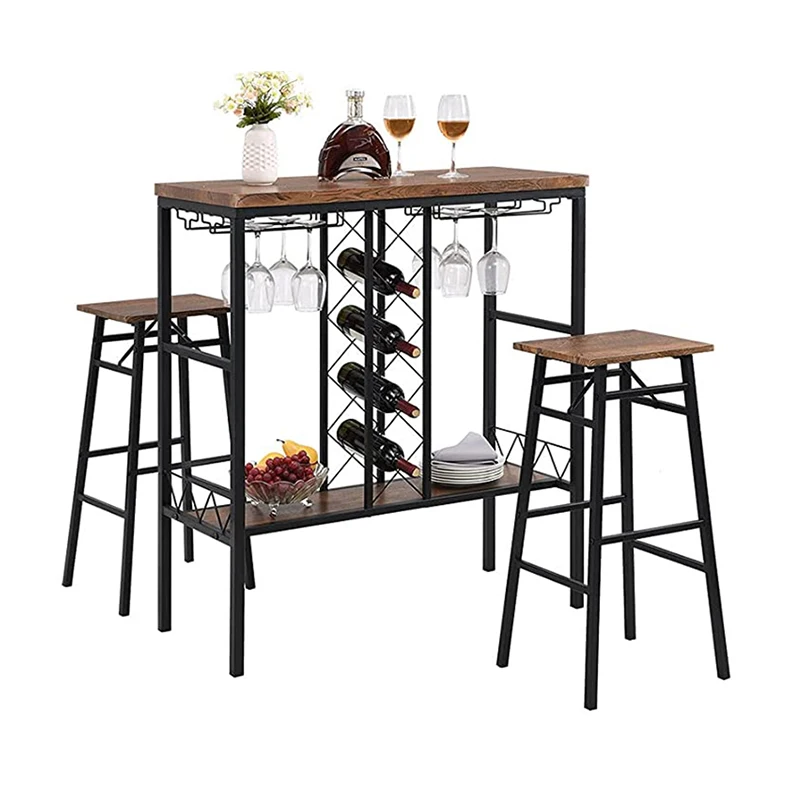 Industrial Modern Kitchen Dining Table Wood High Pub Bar Table and Chairs Sets