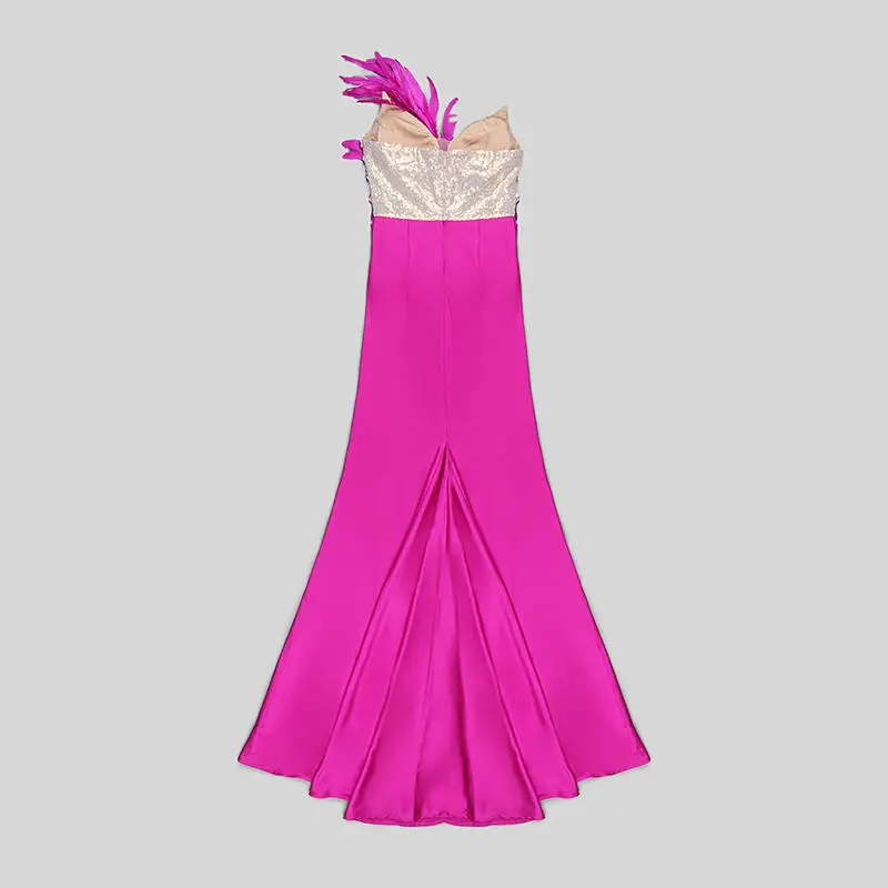 A7453 Costumes Maxi Prom Satin Glitter Beaded Feather Ladies Coquettish Groom Wear Party Dress Other Apparel