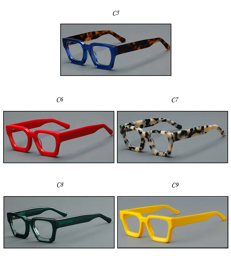 A1439 High Quality Fashion Vintage Acetate Square Eyeglasses Frames For Women 2024