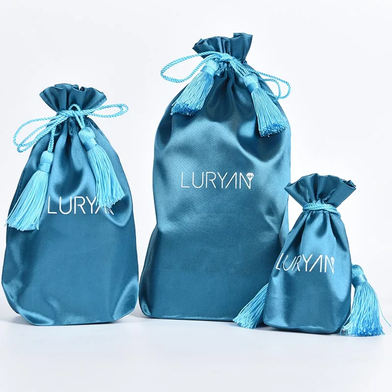Good quality tassels drawstring satin jewelry bag pouch packaging for jewelry box