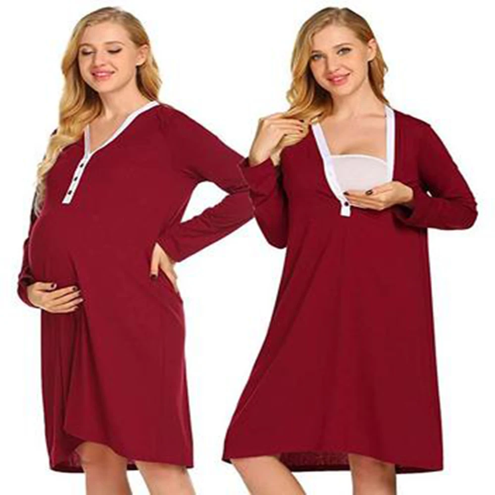 V-neck Knee-length Breastfeeding Comfortable Fabric Ladies Maternity Dress