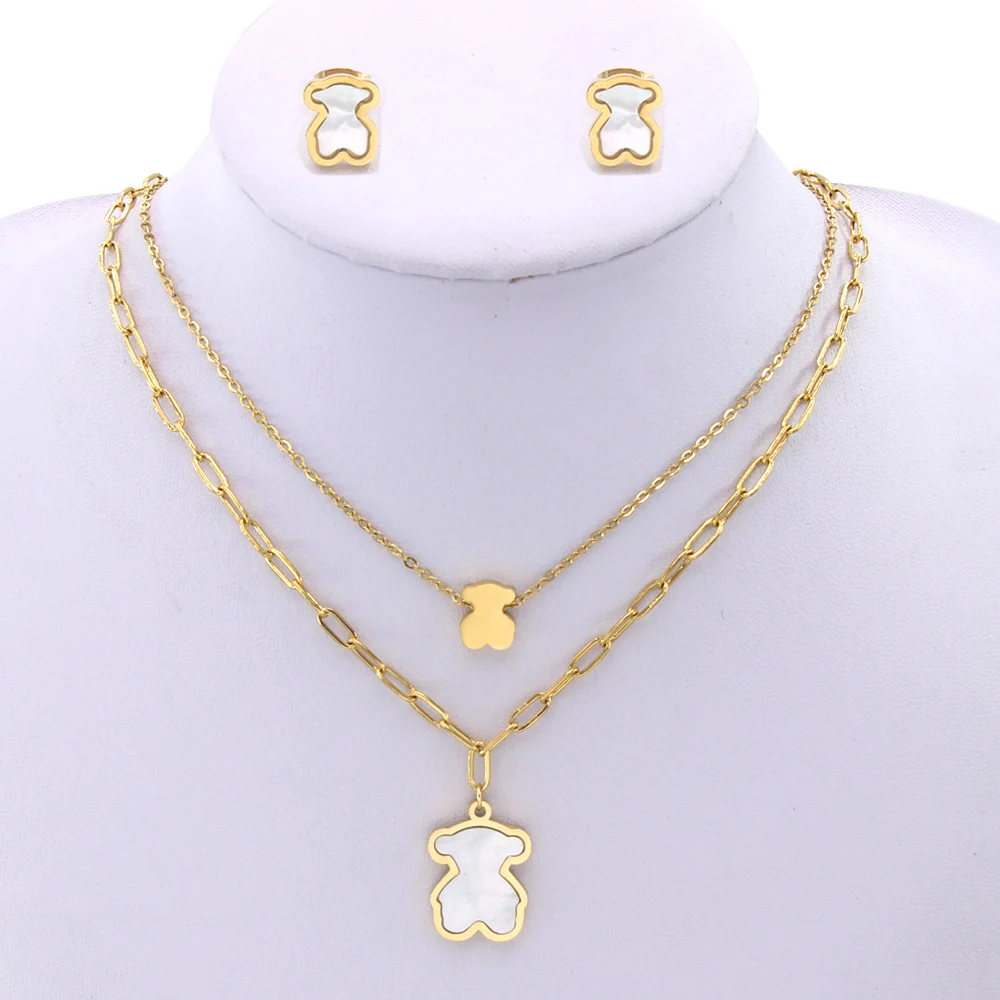 Fashion Stainless Steel Gold Bear Design Gemstone Jewellery guangzhou Jewellery Set