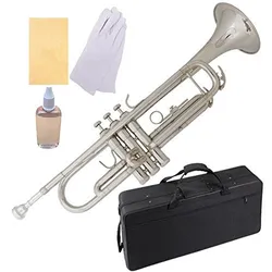 Professional Bb silver plated trumpet instrument with canvas case for beginner