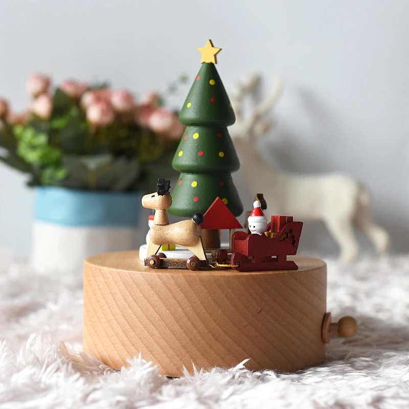 Hot sell  Christmas tree music box wood for gifts