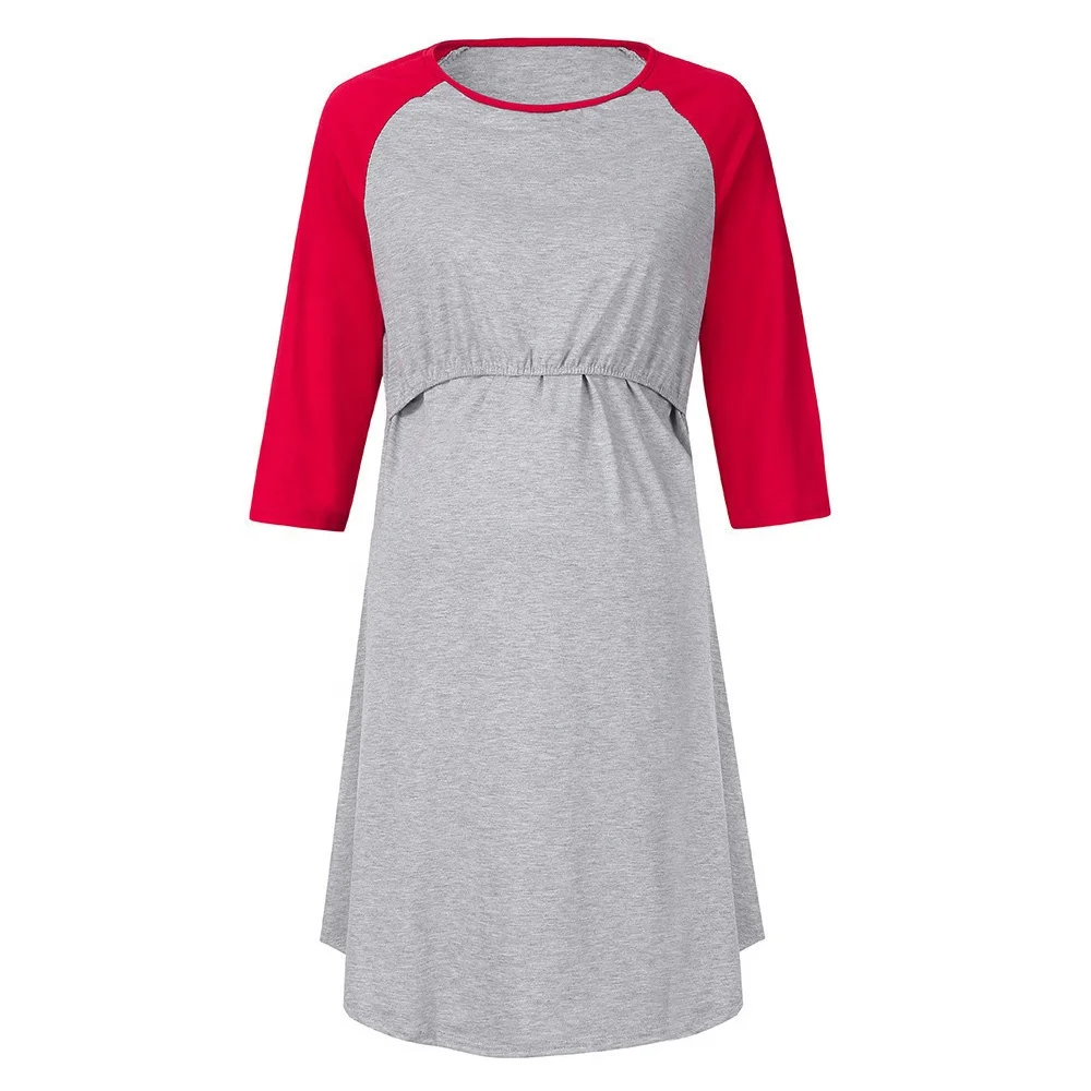Fashion patchwork women Pregnancy Clothing Nightgown long sleeve Maternity Dresses