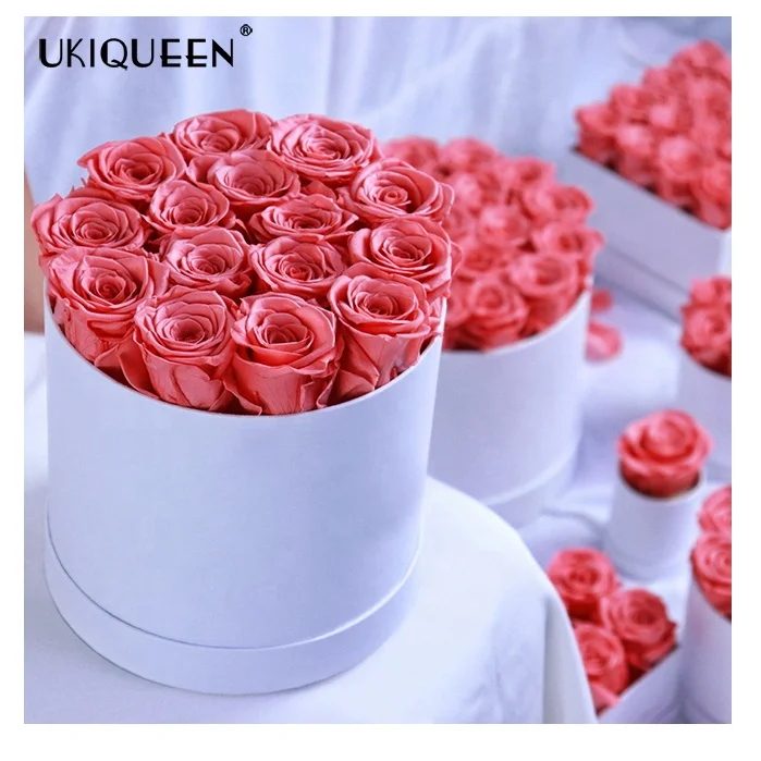 Preserved Flowers Valentines Day Gift Immortal Infinity Forever Eternal Stabilized Roses in Round Box for Home