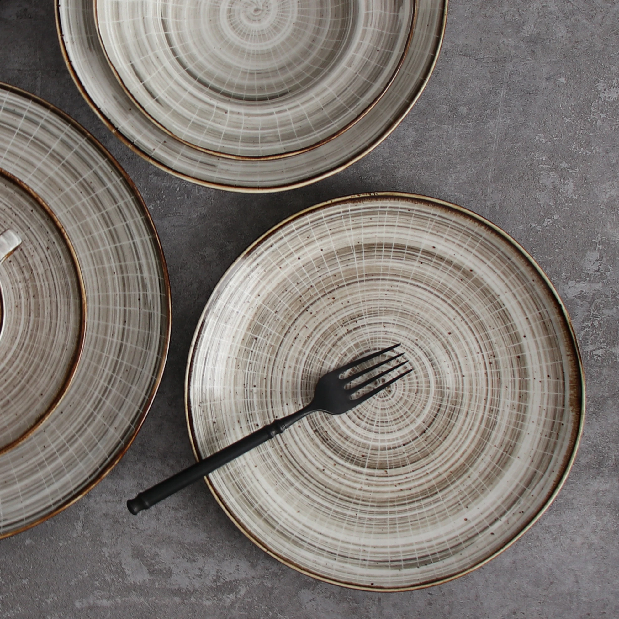 Wholesale Glazed Porcelain Dinnerware Set Brown Grey Design Porcelain Plate set, Bulk Ceramic Dinner Plates Set