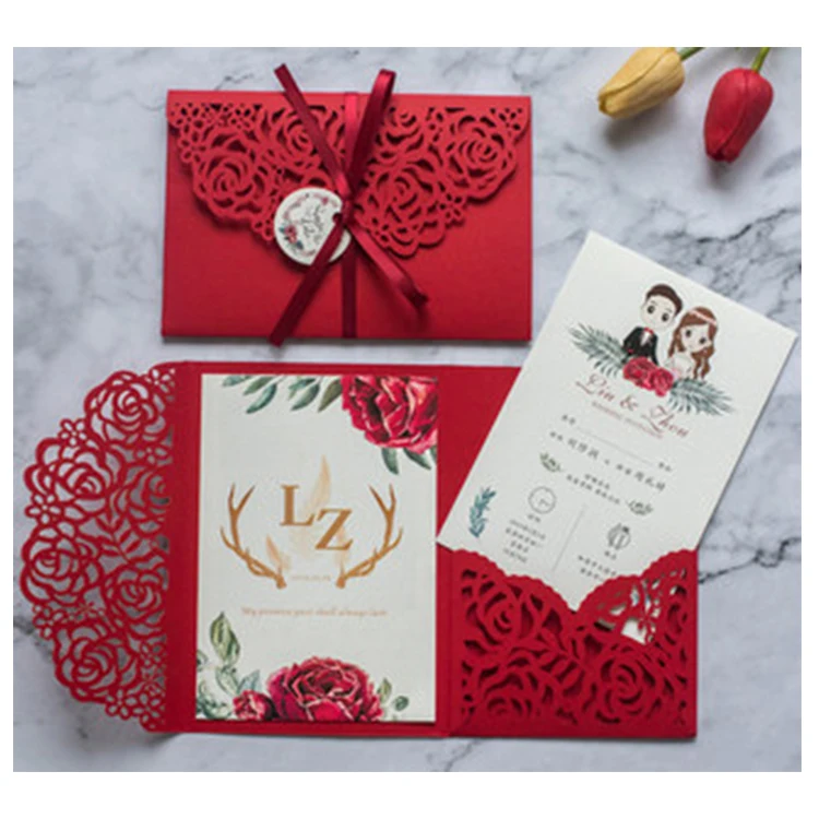 Custom color style elegant fashion birthday luxury wedding invitation card laser cut for wedding