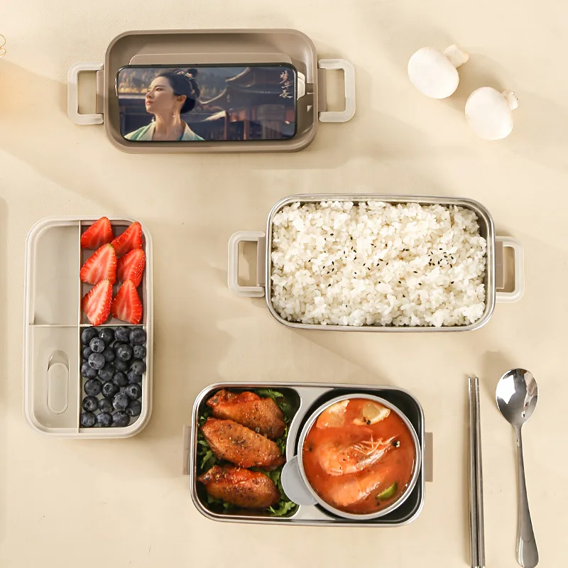 3 layer student school office 3000ml large capacity nutrition microwave food safety plastic metal stainless steel lunch box