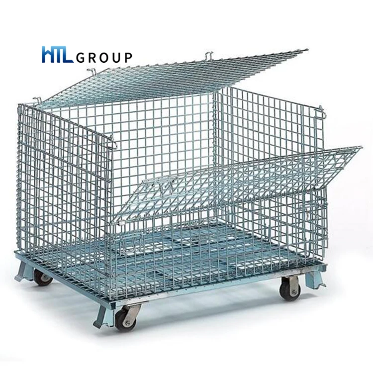 Galvanized warehouse mining industry durable metal mesh container on wheels