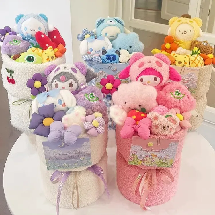 Новый Sanrio Kuromi Cinnamoroll Mymelody Kawaii мультяшная Кукла Букет аниме милая девушка Валентина Хэллоуин подарок