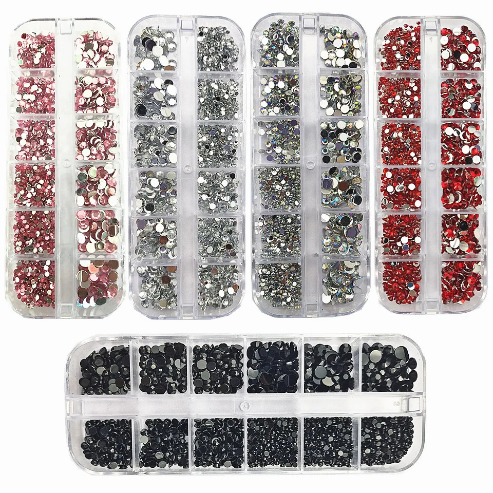 Wholesale Nail Supplier Accessories 12 Grids Flat Back AB Glass Rhinestones 3D Diamond Nail Decorations