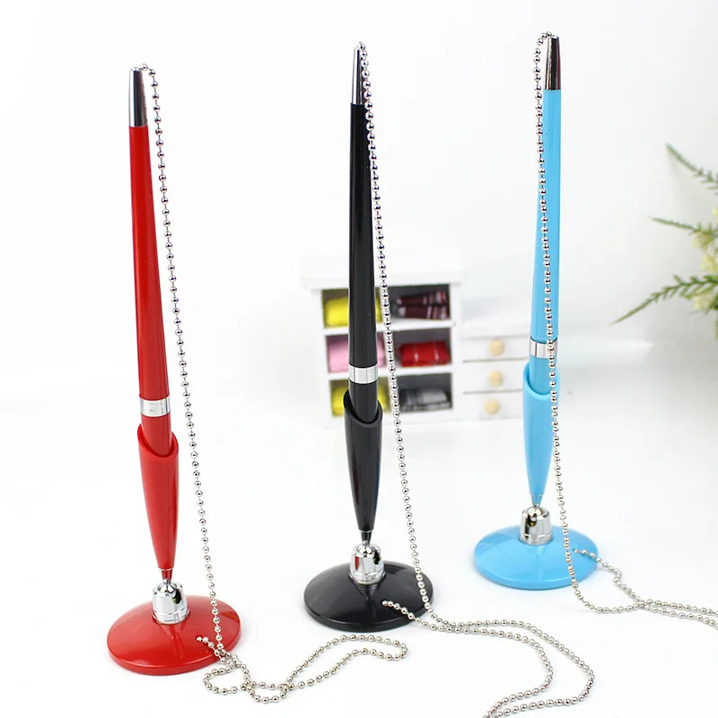 Creative Plastic Bead Chain Table Pen with EVA Sticker Desktop Fixed Signature Desk Pens Printing LOGO for Hotel Bank Counter