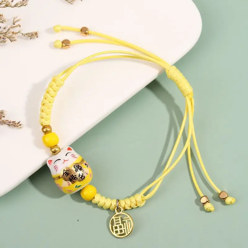 Simple Cute Ceramic Cat Braided Rope fortunate charm bracelets bulk for fresh student girlfriends