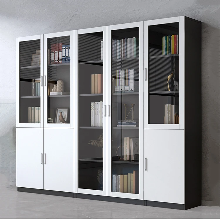 Supply office 5 glass doors simple book shelf wooden display file cabinet office cupboard
