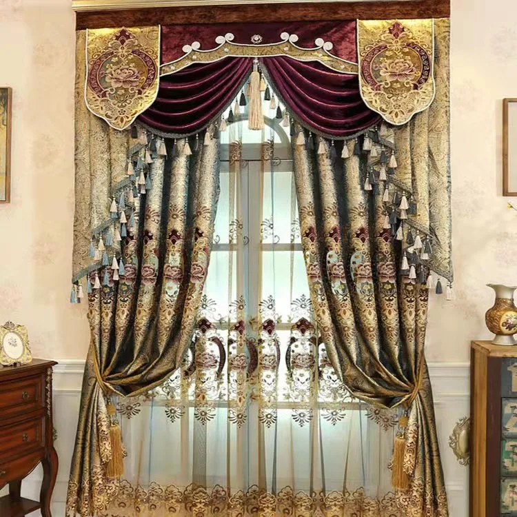 Luxury High Quality Thick Blackout Curtains for the Living Room, Custom Curtain with Embroidery Tulle