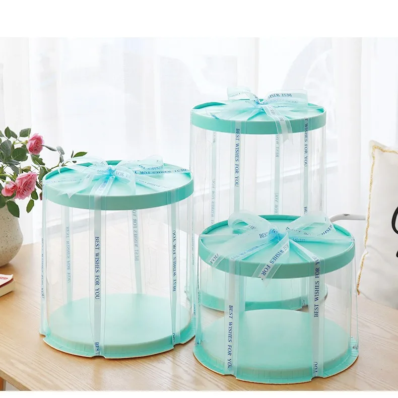 Custom Tall Clear Cylindrical Pattern Layer Transparent Round Cake Box Packaging Flower Gift Dustproof Exhibition Storage Box