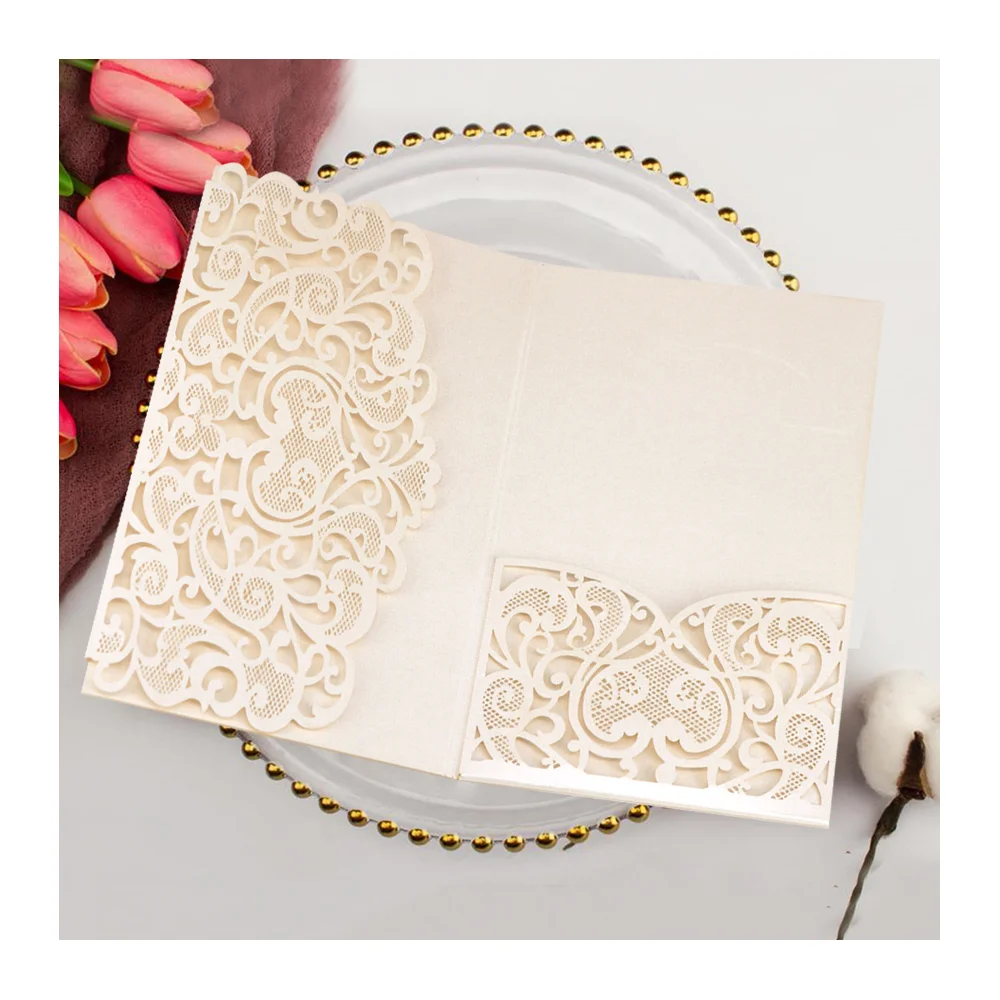
European style custom laser cut wedding invitation handmade greeting cards with envelope 