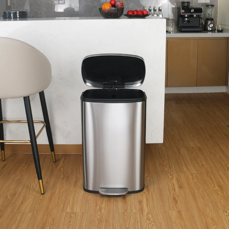 50L Pedal Bins Stainless Steel Step Trash Can Foot Pedal Trash Can Step Garbage Bin in Kitchen, Bathroom , Living Room