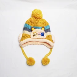 Ear Muffs Winter Baby Hat Best Sale Child Kids Fleece Bonnet Thick Cotton Yarn Knitted  Beanie Hats Pom Pom Woolen Caps