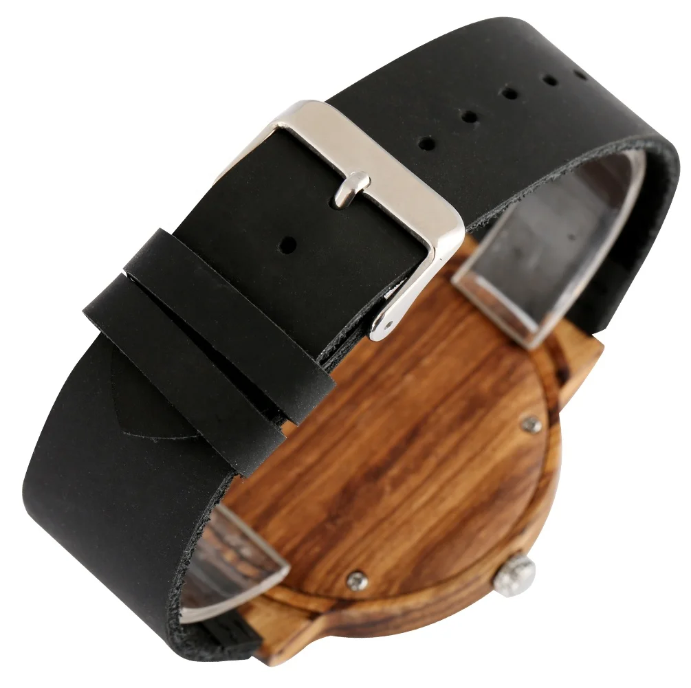 Creative Unique Leather Quartz Men Wood Watches OEM Custom Logo Wooden Watch For men