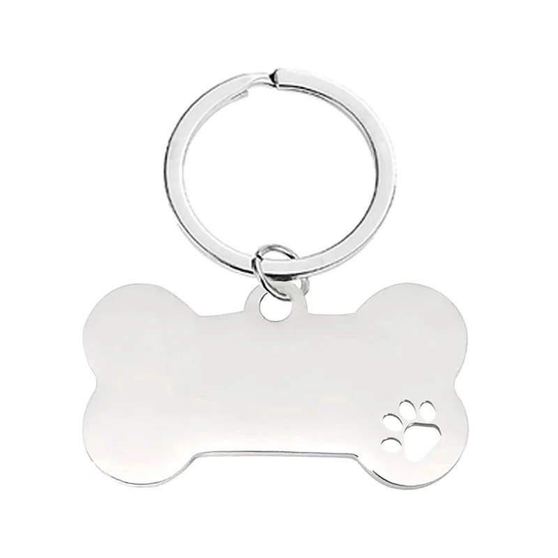 Высокая полировка из нержавеющей стали пустые рекламные логотипы полые Pet Paw Pint подвеска косточка собака бирка Выгравированный металлический брелок