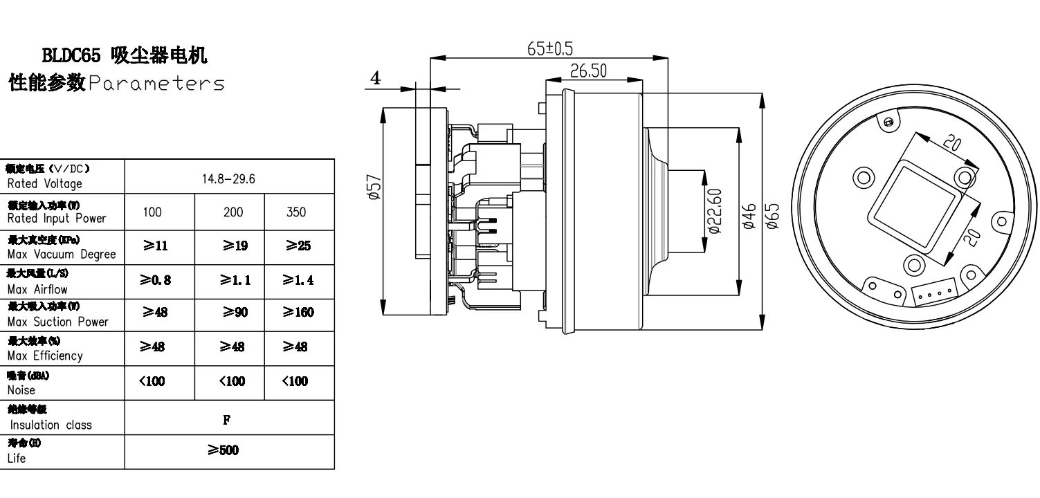 6501 65mm size  Brushless 12V 24V  BLDC high suction 26kpa 80000RPM  Wireless Vacuum Cleaner motor