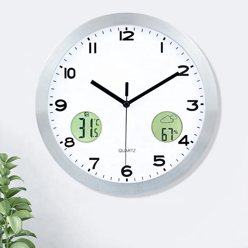 LCD Nordic Modern Electronic Temperature Humidity Metal Clock Minimalist Wall Clock Digital Analog-digital Clocks