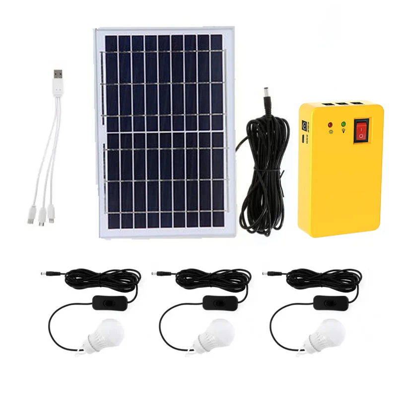 VeRasol certificated mini solar home light kit with 3 bulbs portable solar lighting system  3 bulbs with switch cable