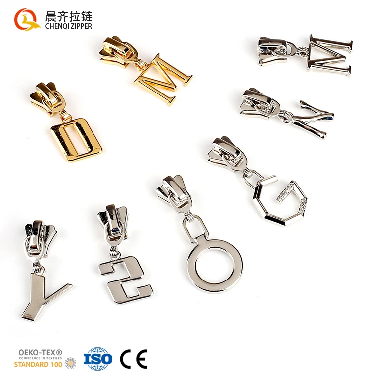 Chenqi Zipper Factory Custom O M Z N G Letter Shape Zipper Pullers Fashion Zipper Slider Head For Jacket Clothing