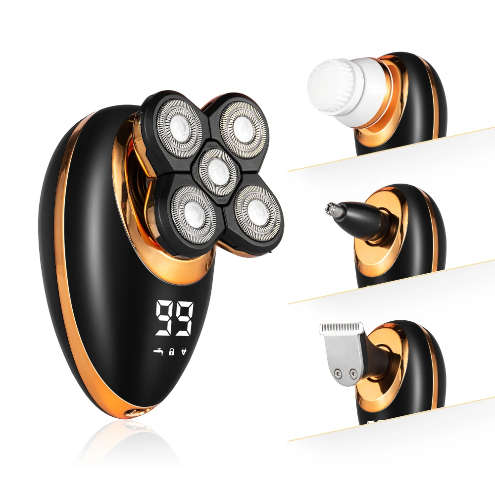 AIWO  Electric Shaver with Multi-Function Floating 5 Head Waterproof 5 in 1  Cordless Rechargeable Beard Trimmer Shaving Razors