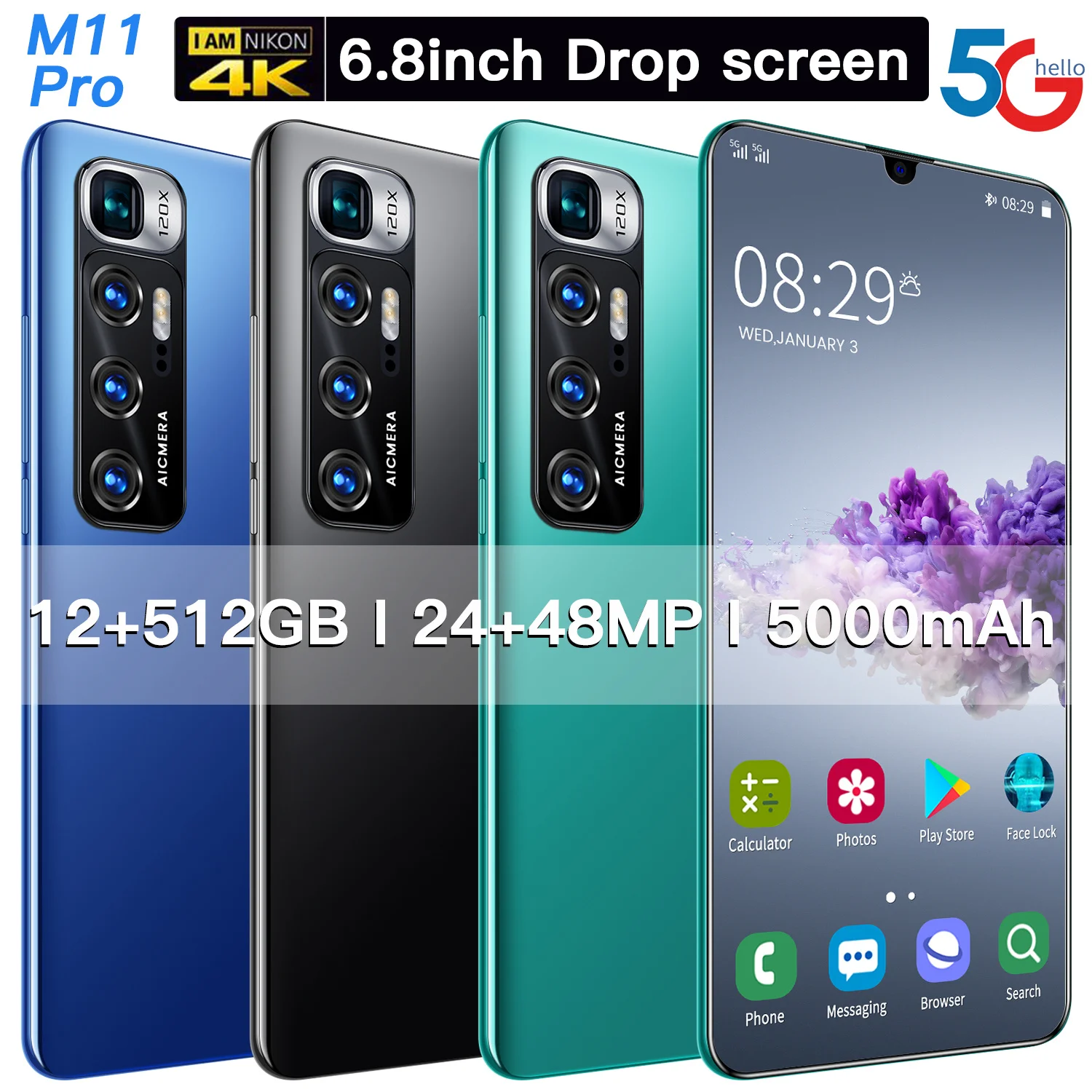 Новый Оригинальный разблокированный смартфон Mi M11 Pro 12 + 512 Гб с двумя Sim-картами разблокировка по лицу Android 10 0 3G 4G мобильные