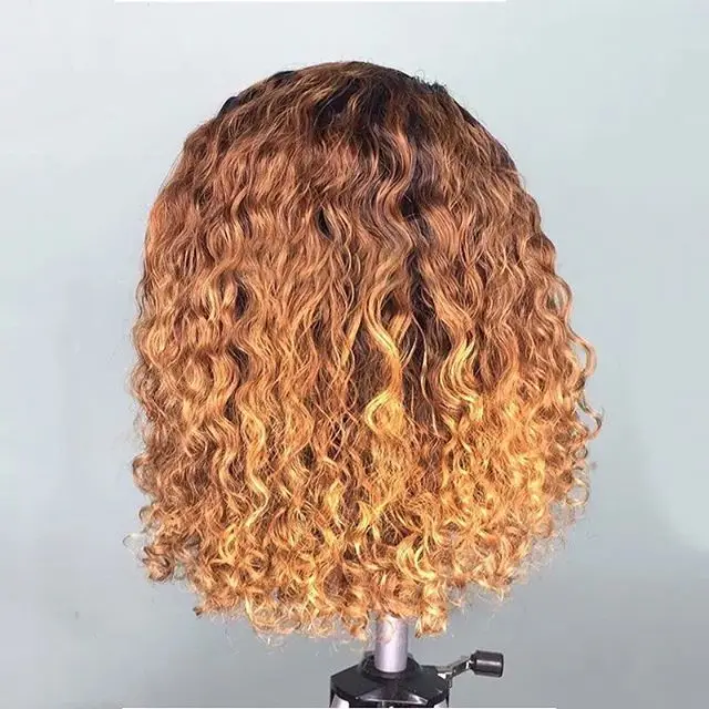 Ombre T1B/27 Wigs 13x4 Lace Front Closure Wigs Human Hair Pre Plucked Brazilian Virgin Hair Glueless Lace Short Curly Bob Wigs