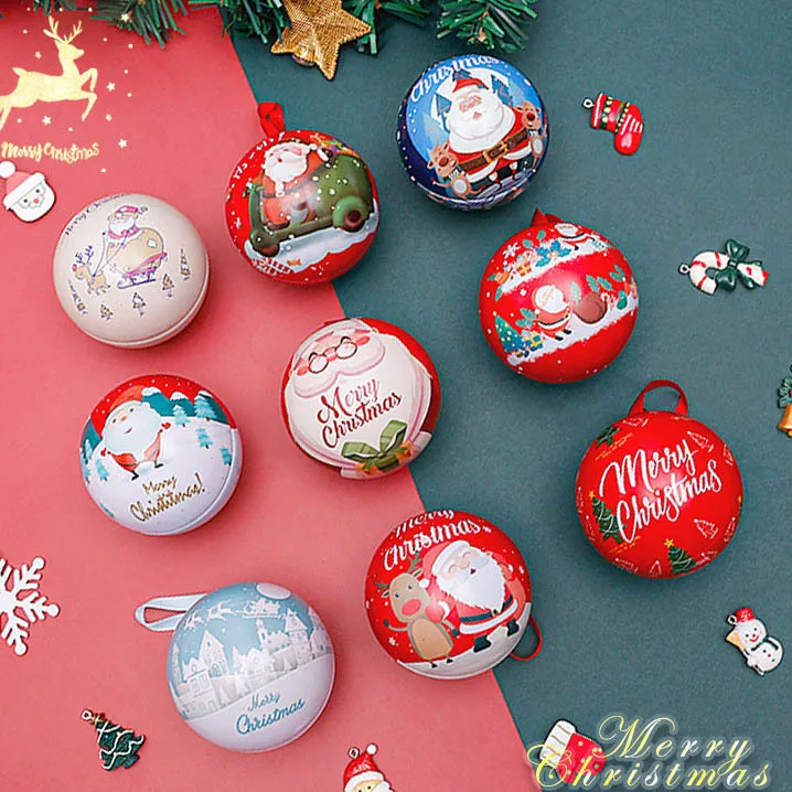 Christmas Gift Box Tin Ball Candy Can Gift Packaging Round Ball Shaped Mini Box Christmas Tree Decorations Hanging Holiday Decor