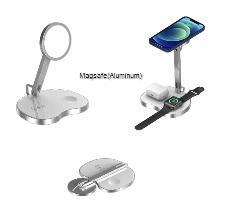 
 2021 15 Вт Qi магнитное алюминиевое Беспроводное зарядное устройство 3 в 1, быстрая зарядка, зарядные устройства для мобильных телефонов, зарядное устройство  