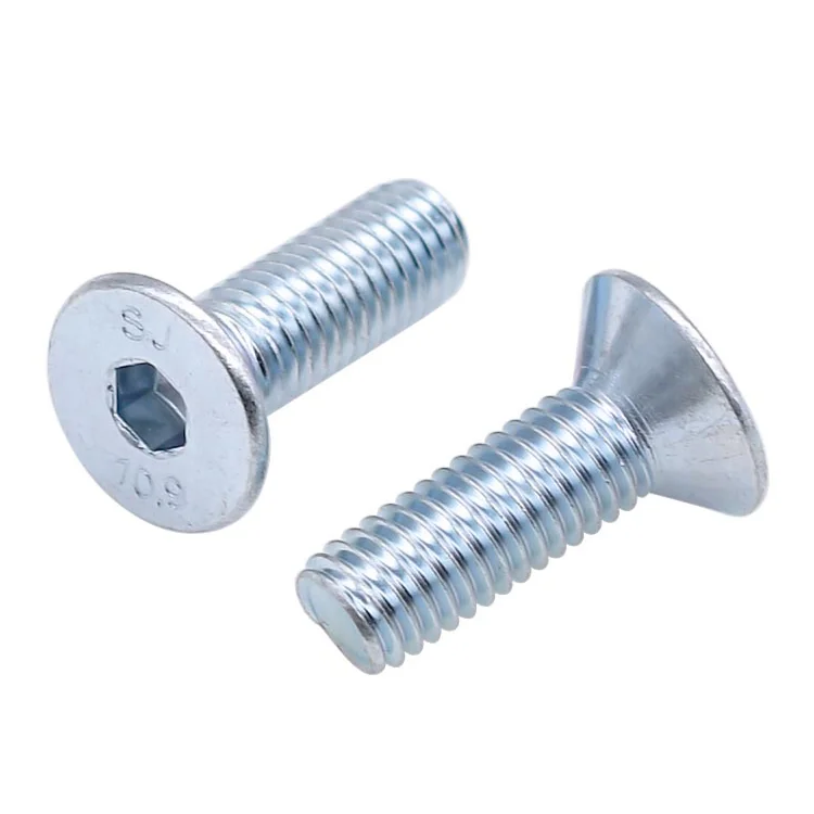Handan Fastener Manufacturer Direct Galvanized White Blue Zinc Plated DIN7991 CSK Flat Head Hex Socket Bolt Screw
