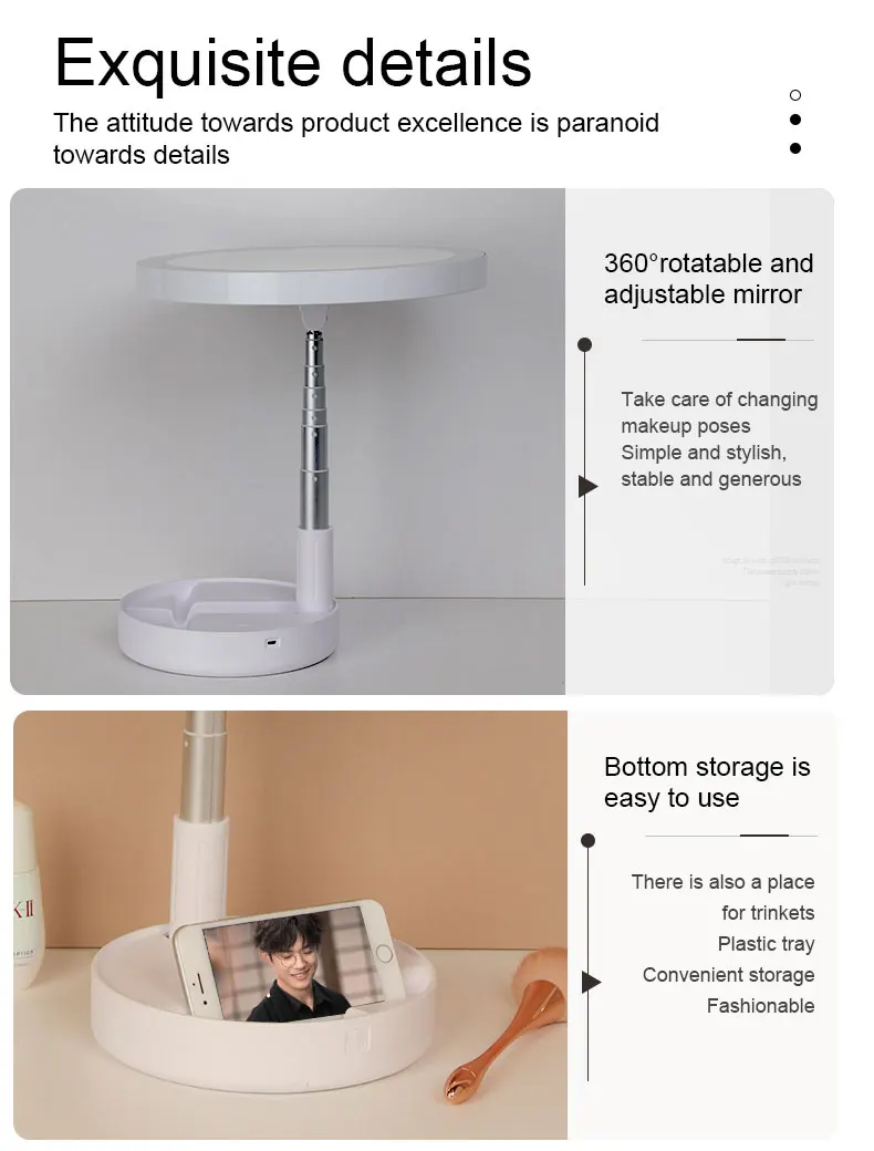 Portable Led Mini Selfie Ring Light Foldable USB Round Ring Light Mirror For Video Live Streaming Makeup