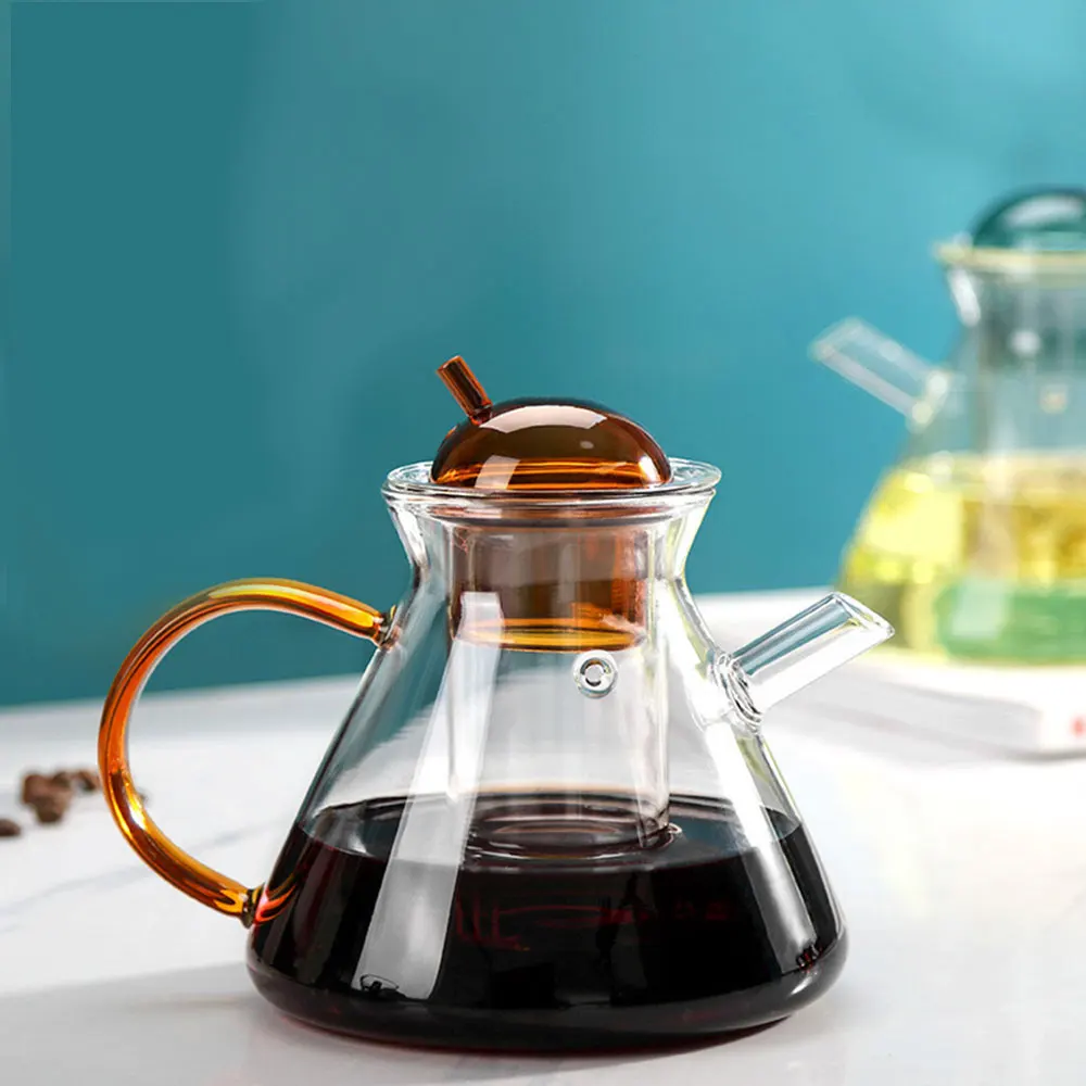 High Borosilicate Teapot Coffee Pot Set Danish Amber Teapot with colorful handle and lid
