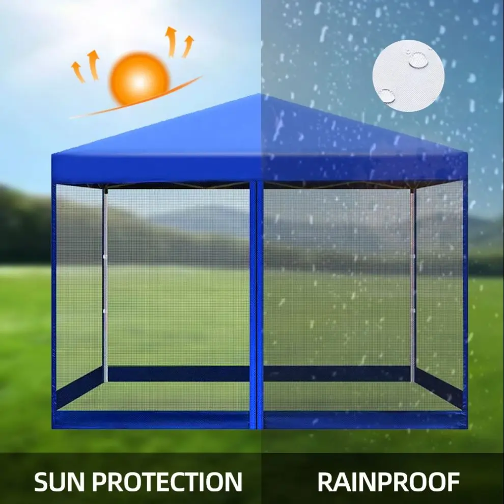 Newest 3x3m  10x10 blue collapsible outdoor tents outdoor canopy with net mesh side walls for racing booth