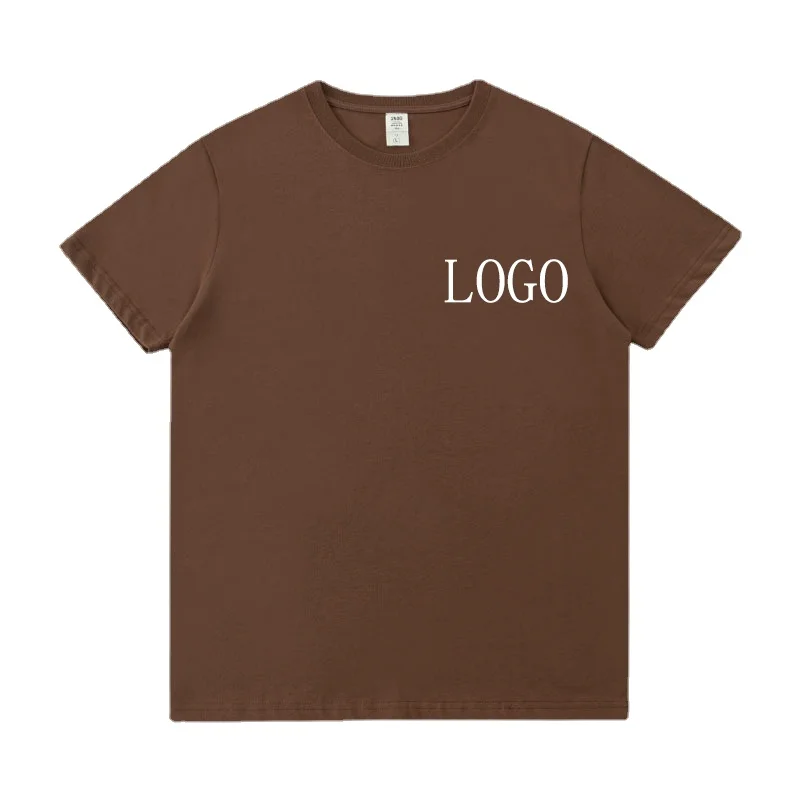 2023 Summer New Customized 3D Embroidery Manufracturer  Plain Coffee Brown 250g T shirts Wholesale Soft Cotton Tshirt homme