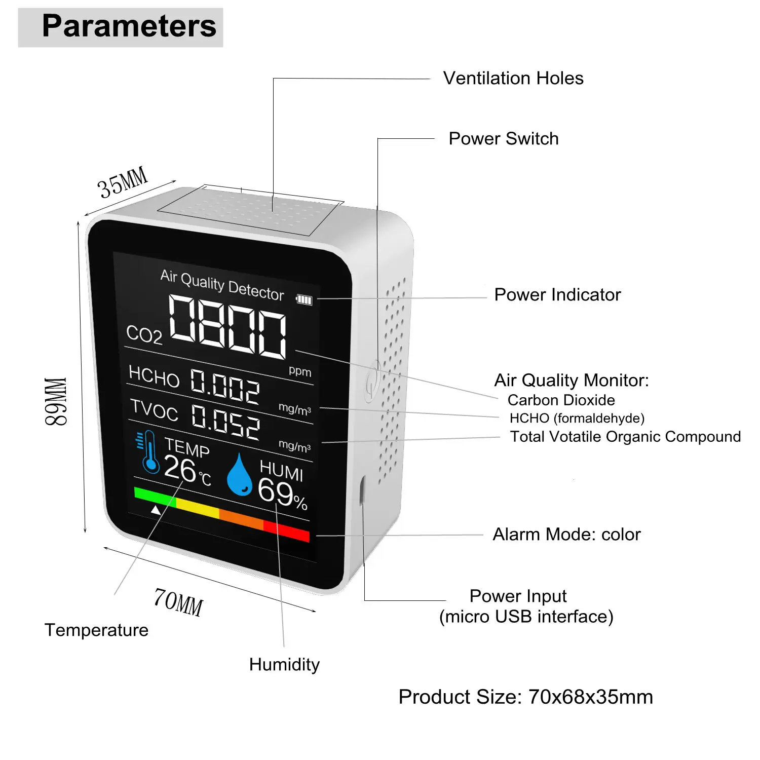 Air quality monitor co2 meters portable co2 detector indoor air quality detector alarm sensor gas analyzers