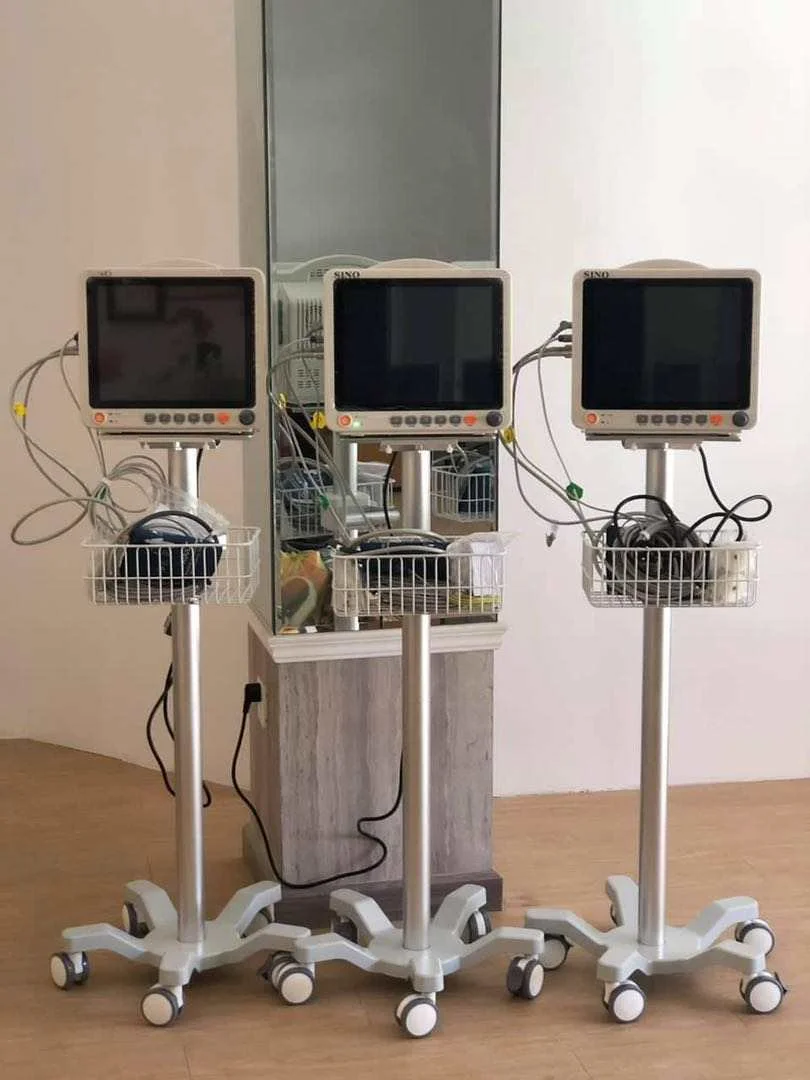 High quality adjustable patient monitor medical trolley cart with basket OEM support aluminum alloy material for hospital use