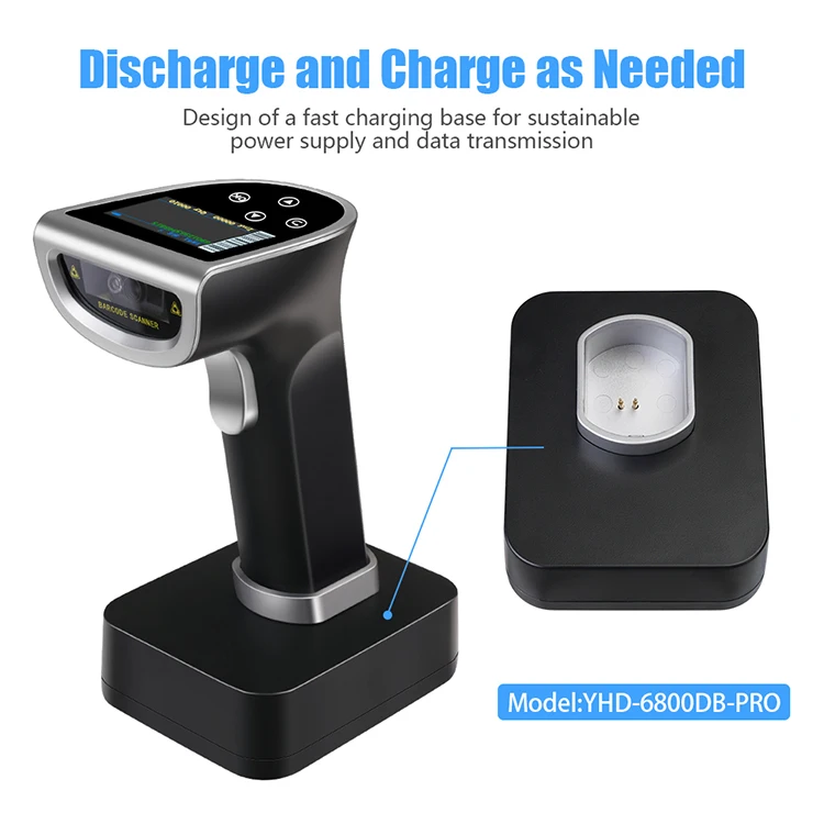 YHDAA Fast Scanning Coms Image Barcode Reader Free Hands 1D 2D Bluetooth Wireless Barcode Scanner Gun With Charging Base
