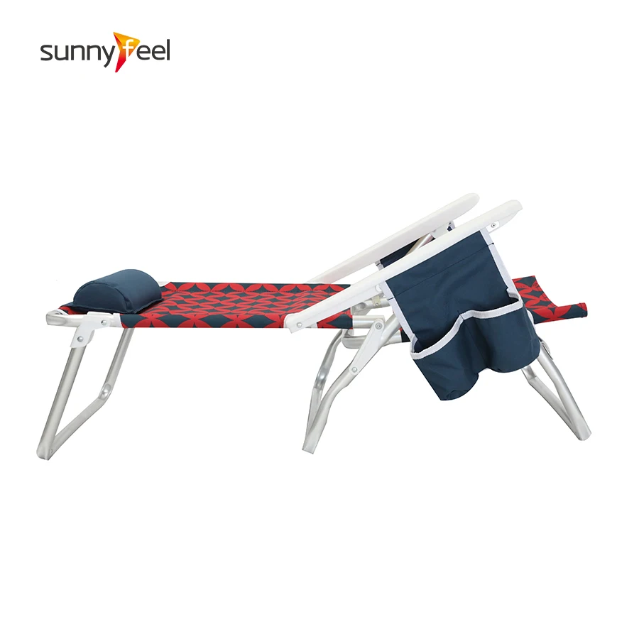 Adjustable 5 Position Reclining Portable Aluminum Lightweight Beach Chair folding chair with pillow side bag