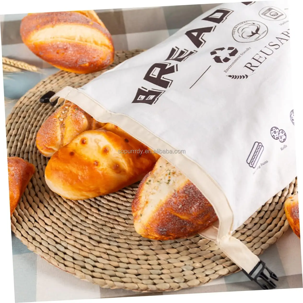 Custom Logo Bread Bags for Homemade Bread Organic Cotton Reusable Bread Bag with Fresh-keeping Linen Large Loaf Pouch