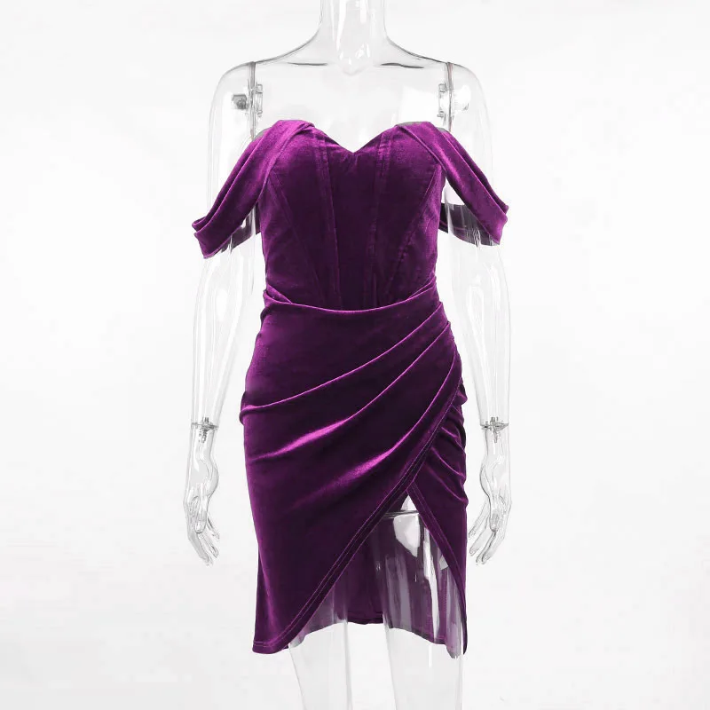 Autumn Korean Velvet Sexy Split Dress  European and American Style Evening Dress Women