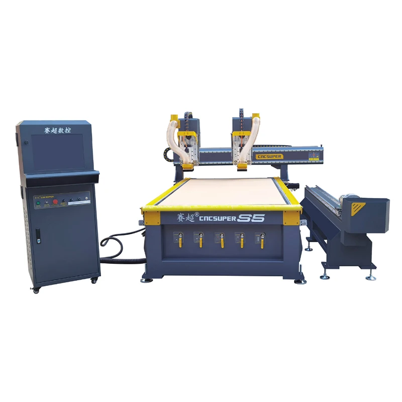 Four-Axis Wood Carving Machine 4 Axis 3 Axis 4*8ft 1300*2500mm 3d 1325 Atc Cnc Router Machine With Rotary Table