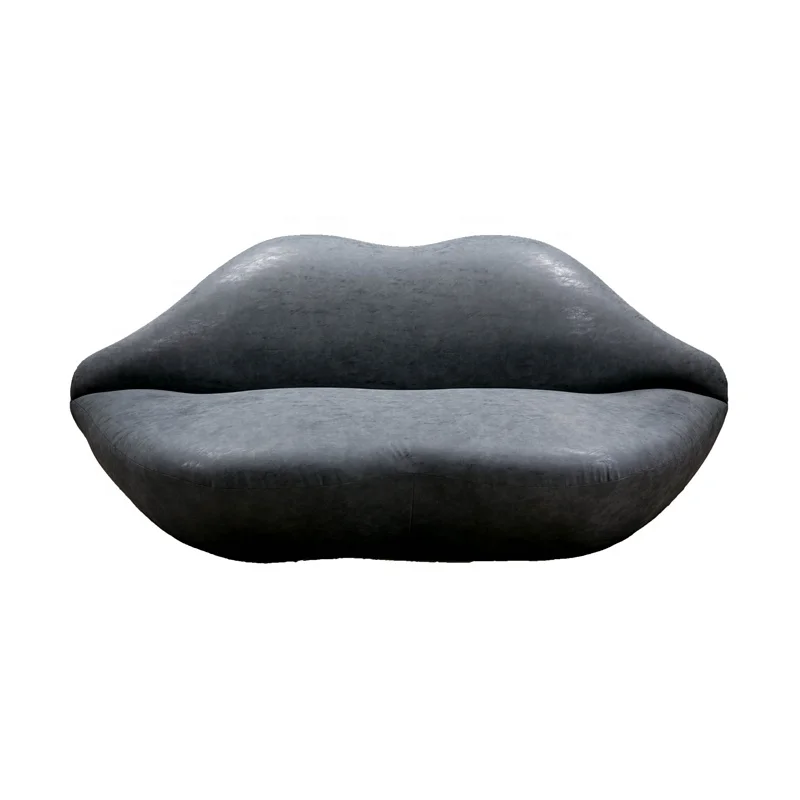 Characteristic Lip Black Leather Bedroom Furniture Sofa At Home