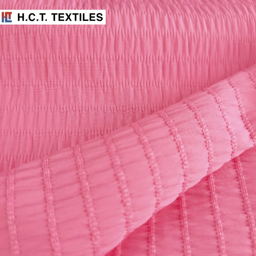 Подиумный дизайн розовый текстиль 140 г полиэстер спандекс seersucker смоченные платья ткань